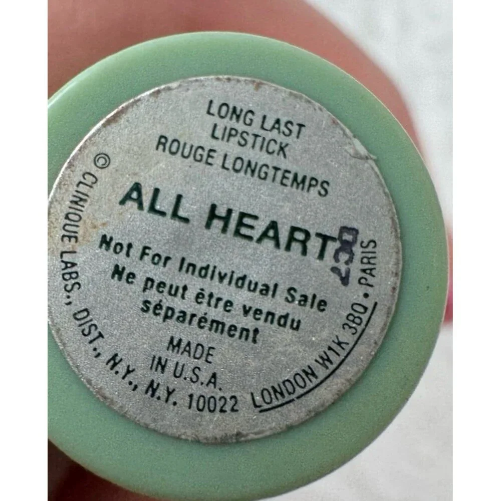 VTG Clinique Long Last Lipstick ALL HEART New Full Green Tube Rouge Longtemps